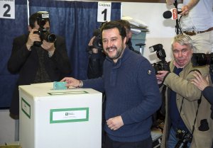 Leader of Lega Nord party Matteo Salvini votes in the  Italian general election at a polling station on March 4, 2018 in Milan, Italy. (Credit: Pier Marco Tacca/Getty Images)