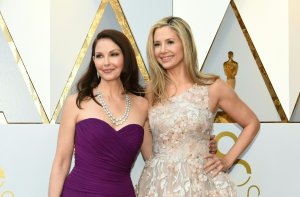 Actresses Ashley Judd and Mira Sorvino arrive for the 90th Annual Academy Awards on March 4, 2018, in Hollywood. (Credit: Valerie Macon/AFP/Getty Images)