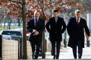 Former Trump Campaign Advisor Sam Nunberg, left, arrives at the U.S. District Courthouse on March 9, 2018 in Washington, DC. Nunberg was due to appear at the courthouse as part of the Special Counsel Robert Mueller's probe. (Credit: Zach Gibson/Getty Images)