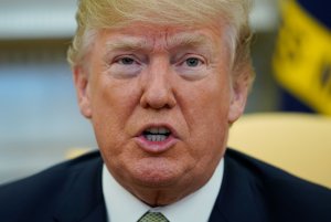 President Donald Trump speaks during a bilateral meeting with Ireland's Prime Minister Leo Varadkar in the Oval Office of the White House on March 15, 2018. (Credit: MANDEL NGAN/AFP/Getty Images)