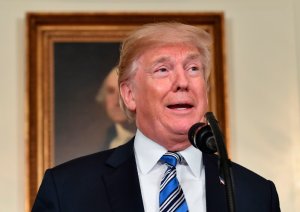 President Donald Trump speaks about the spending bill during a press conference in the Diplomatic Reception Room at the White House on March 23, 2018. (Credit: Nicholas Kamm / AFP / Getty Images)