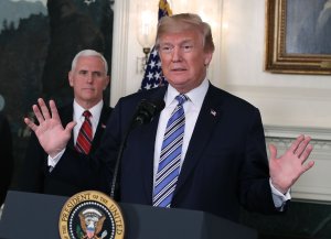 President Donald Trump speaks to the press in the Diplomatic Room of the White House on March 23, 2018. (Credit: Mark Wilson / Getty Images)