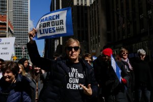 Sir Paul McCartney takes part in the March for Our Lives Rally near Central Park West in New York City on March 24, 2018. (Credit: EDUARDO MUNOZ ALVAREZ/AFP/Getty Images)