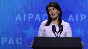 U.S. Ambassador to the United Nations Nikki Haley address the American Israel Public Affairs Committee's annual policy conference at the Washington Convention Center March 5, 2018, in Washington, D.C. (Credit: Chip Somodevilla/Getty Images)