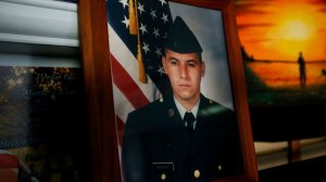 A 2017 photo shows an image Hector Barajas keeps in his office at the Deported Veterans Support House in Tijuana, Mexico. (Credit: Gary Coronado / Los Angeles Times)