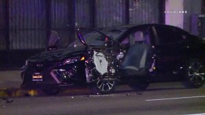 A hit-and-run victim's car is scene following a crash in Arlington Heights on March 5, 2018. (Credit: Loudlabs)