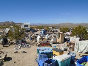 The property near Joshua Tree where two parents were arrested after their three children were found living in a box is seen in a photo released by the San Bernardino County Sheriff's Department on March 1, 2018.