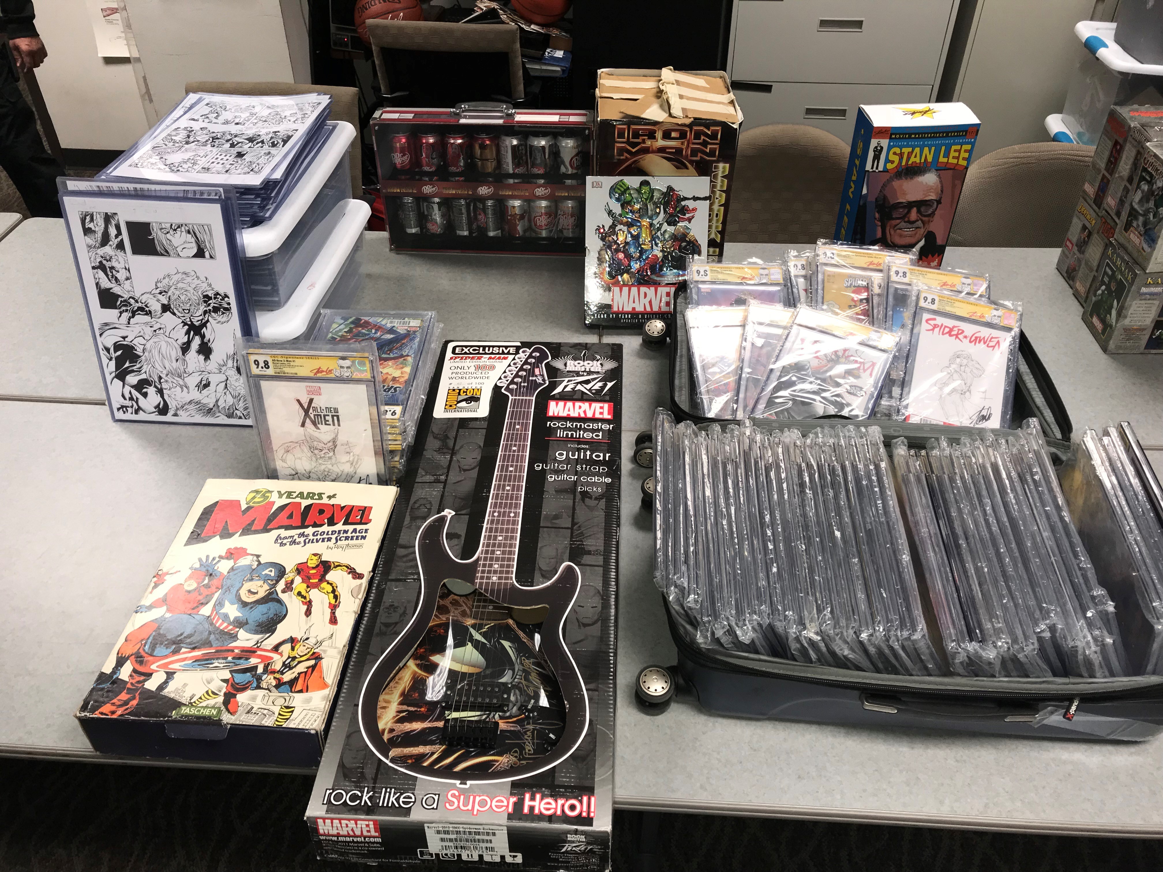 Marvel collectable items allegedly stolen from a storage unit are shown in a photo released by the Rancho Cucamonga Police Department on March 12, 2018.
