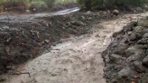 Rain runoff is seen in Carpinteria on March 2, 2018. (Credit: KTLA)