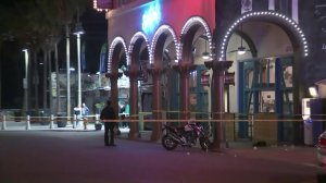 Police investigate at a Venice bar on March 8, 2018, the day after a man was shot there. (Credit: KTLA)