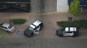 Police respond to a shooting that occurred in a Whittier alley on March 16, 2018. (Credit: KTLA)