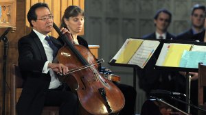 Musician Yo-Yo Ma performs during "Healing Our City: An Interfaith Service" dedicated to those who were gravely wounded or killed in the Boston Marathon bombing, at the Cathedral of the Holy Cross in Boston, Mass., on April 18, 2013. (Credit: JEWEL SAMAD/AFP/Getty Images)