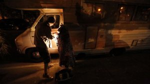Safe parking programs give those without shelter a spot where they can spend the night in their vehicles. Thomas Goodwin and his daughter Leilani Miranda Duenez Goodwin, above, participate in a program in Santa Barbara. (Credit: Genaro Molina / Los Angeles Times)
