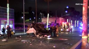 Authorities investigate a crash in Beverly Hills on April 27, 2018. (Credit: RMG News)