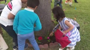 Children participate in an Easter egg hunt in Alhambra on April 1, 2018. (Credit: KTLA)