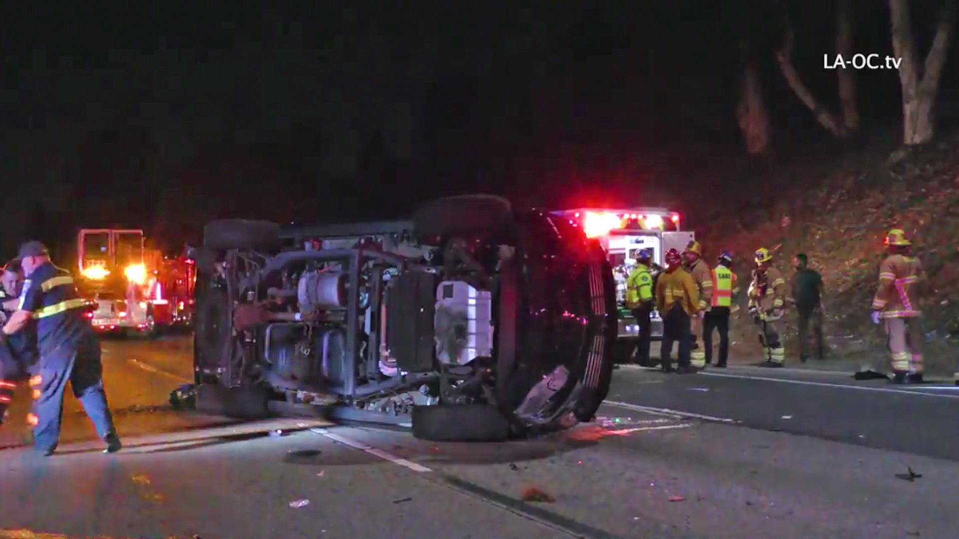 The SUV involved in a crash on the 5 Freeway in Mission Viejo is seen on April 12, 2018. (Credit: LA-OC.tv)