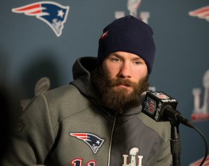 Julian Edelman of the New England Patriots answers questions during Super Bowl LI media availability at the J.W. Marriott on January 31, 2017 in Houston, Texas. (Credit: Bob Levey/Getty Images)