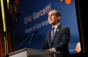 Los Angeles Mayor Eric Garcetti speaks onstage during The Alliance For Children's Rights 26th Annual Dinner at The Beverly Hilton Hotel on March 28, 2018. (Credit: Emma McIntyre/Getty Images)