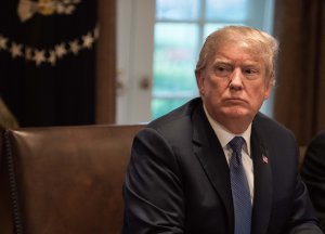 US President Donald Trump attends a meeting with senior military leaders at the White House in Washington, DC, on April 9, 2018. (Credit: NICHOLAS KAMM/AFP/Getty Images)