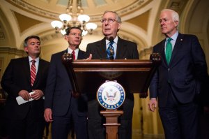 Senate Majority Leader Mitch McConnell (R-KY) speaks during a news conference following weekly policy luncheons on Capitol Hill on April 10, 2018 in Washington, D.C. (Credit: Zach Gibson/Getty Images)
