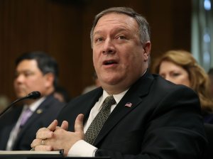 Secretary of State nominee Mike Pompeo speaks during his confirmation hearing before a Senate Foreign Relations Committee on Capitol Hill, on April 12, 2018. (Credit: Mark Wilson/Getty Images)