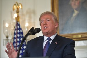 President Donald Trump addresses the nation on the situation in Syria April 13, 2018 at the White House in Washington, D.C. (Credit: MANDEL NGAN/AFP/Getty Images)