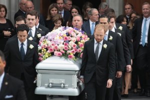 The coffin of former first lady Barbara Bush is carried from St. Martin's Episcopal Church following her funeral service on April 21, 2018 in Houston, Texas. (Credit: Scott Olson/Getty Images)