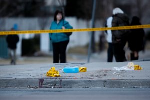 Blood remains at the scene on Yonge St. at Finch Ave., after a van plowed into pedestrians on April 23, 2018 in Toronto, Canada. (Credit: Cole Burston/Getty Images)