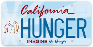 A sample of the specialty John Lennon "Imagine No Hunger" California license plate is seen in an image provided by the California Association of Food Banks.