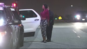 A woman was taken into custody as a pursuit came to an end in Chino Hills on April 3, 2018. (Credit: KTLA)