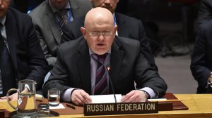 Russian Ambassador to the United Nations Vassily Nebenzia during a U.N. Security Council meeting, at United Nations Headquarters in New York, on April 10, 2018. That day, Russia vetoed a U.S.-drafted United Nations Security Council resolution that would have set up an investigation into chemical weapons use in Syria following the alleged toxic gas attack in Douma.(Credit: HECTOR RETAMAL/AFP/Getty Images)