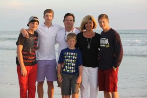 The Savage family, from left to right: Justin, Nick, Mike, Matthew, Becky and Jack.