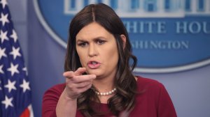 White House Press Secretary Sarah Huckabee Sanders briefs reporters in the White House Briefing Room, on April 10, 2018, in Washington, D.C. (Credit: Mark Wilson/Getty Images)