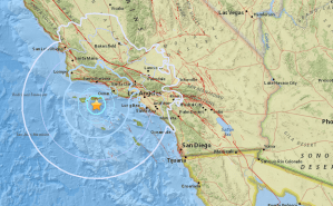 A USGS map shows the location of a magnitude 5.3 earthquake that struck off the Channel Islands around 12:30 p.m. Thursday, April 5, 2018.