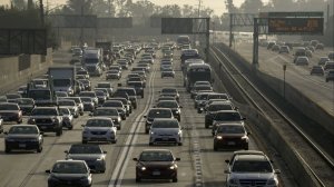 With congestion building in the toll lanes on the 110 and 10 freeways, Metro is ending the free access for commuters who drove alone in plug-in hybrids and electric vehicles. (Credit: Irfan Khan / Los Angeles Times)