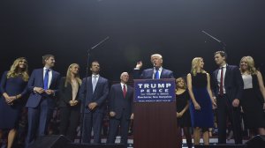 Republican presidential nominee Donald Trump speaks during a rally at the SNHU Arena in Manchester, New Hampshire, on Nov. 7, 2016. (Credit: MANDEL NGAN/AFP/Getty Images)