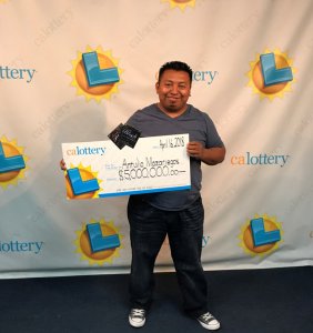 The California Lottery released this photo of Antulio Mazariegos after a winning scratcher earned him $5 million.