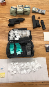 The Santa Barbara County Sheriff's Office on May 31, 2018 released this image of a firearm and drugs they said were retrieved from a vehicle in Carpinteria.