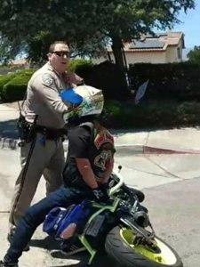 A California Highway Patrol Officer is seen in a Facebook live video posted by Sonia Villalobos on May 27, 2018.