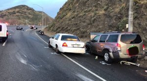 An 18-year-old was in custody after crash on the 101 Freeway near Camarillo left three people injured, including a California Highway Patrol officer, on May 10, 2018. (Credit: California Highway Patrol)