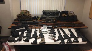 Destructive devices allegedly possessed by a man convicted of impersonating an ICE agent are seen in a photo released by the U.S. Attorney's Office for the Central District of California on May 21, 2018.