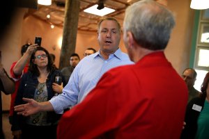 Rep. Jeff Denham, R-CA, talks with constituents during a casual "Coffee and Conversation" at the Riverbank Teen Center on May 9, 2017 in Riverbank, California. (Credit: Justin Sullivan/Getty Images)