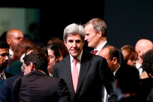 Former U.S. Secretary of State John Kerry arrives to attend the One Planet Summit on Dec. 12, 2017, at La Seine Musicale venue on the ile Seguin in Boulogne-Billancourt, southwest of Paris. (Credit: ETIENNE LAURENT/AFP/Getty Images)