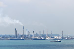 A general view shows the Shell petroleum refinery on Bukom island in Singapore on January 9, 2018. (Credit: ROSLAN RAHMAN/AFP/Getty Images)