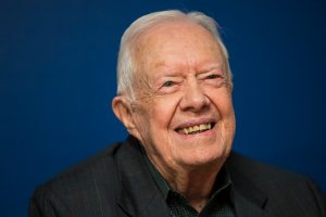 Former U.S. President Jimmy Carter smiles during a book signing event for his new book "Faith: A Journey For All" at Barnes & Noble bookstore in Midtown Manhattan, March 26, 2018, in New York City. (Credit: Drew Angerer/Getty Images)
