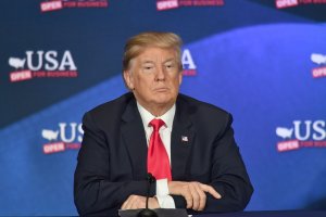 U.S. President Donald Trump speaks during a roundtable discussion on the new tax law at the Cleveland Public Auditorium and Conference Center on May 5, 2018, in Cleveland, Ohio. (Credit: NICHOLAS KAMM/AFP/Getty Images)