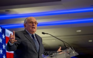 Rudy Giuliani speaks at the Conference on Iran in Washington, D.C. on May 5, 2018. (Credit: Tasos Katopodis/Getty Images)