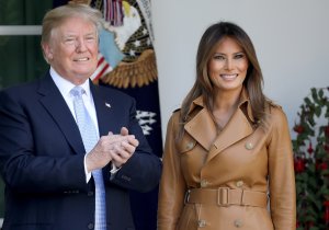 Donald Trump applauds after first lady Melania Trump spoke in the Rose Garden of the White House on May 7, 2018. (Credit: Win McNamee/Getty Images)