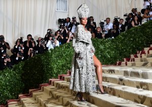 Rihanna arrives for the 2018 Met Gala on May 7, 2018, at the Metropolitan Museum of Art in New York. (Credit: Hector Retamal / AFP / Getty Images)