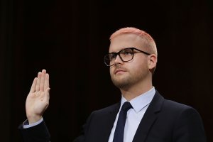 Former director of research for Cambridge Analytica Christopher Wylie is sworn in before testifying to the Senate Judiciary Committee on May 16, 2018, in Washington, D.C. (Credit: Chip Somodevilla/Getty Images)